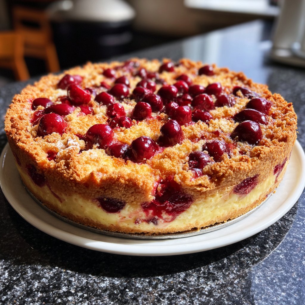Streuselkuchen Mit Pudding Und Kirschen