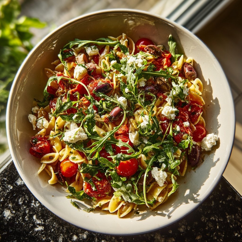 Mediterraner Nudelsalat Mit Rucola