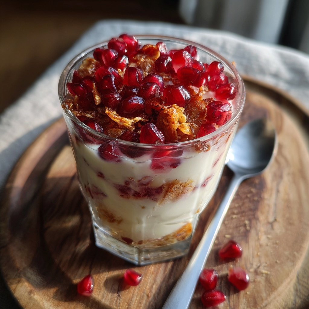 Frühstück im Glas mit Joghurt und Granatapfel
