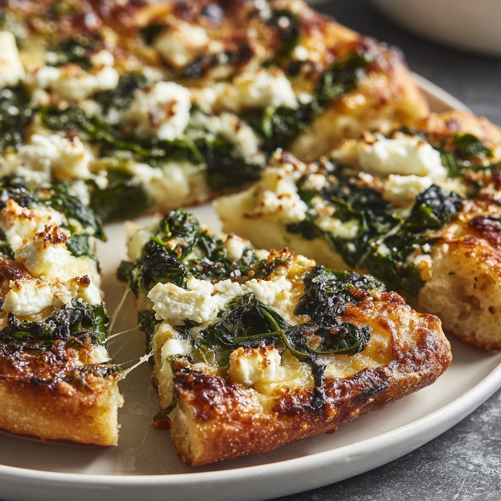 Pizza mit Spinat und Feta