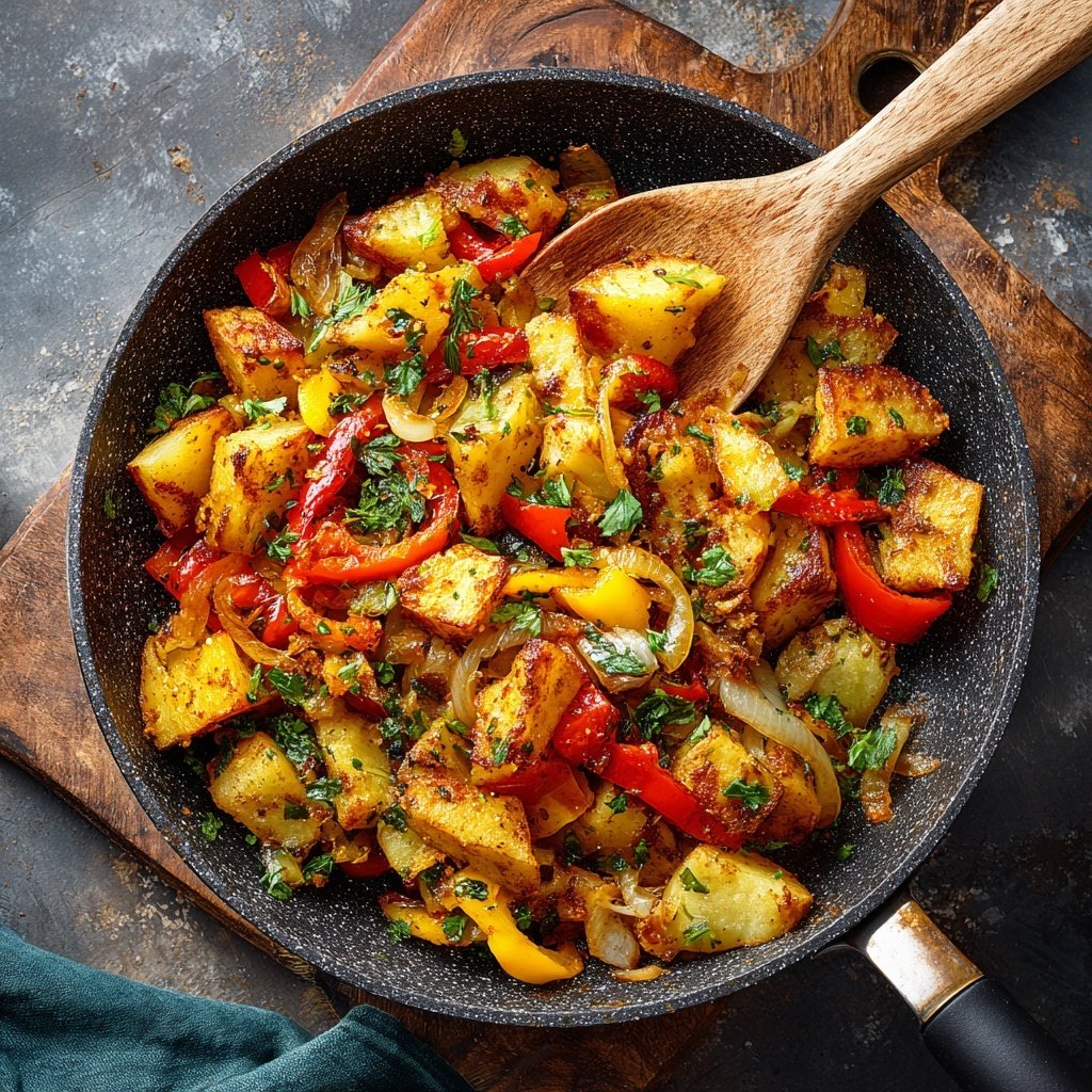 Mittagessen mit Kartoffel-Gemüse-Pfanne