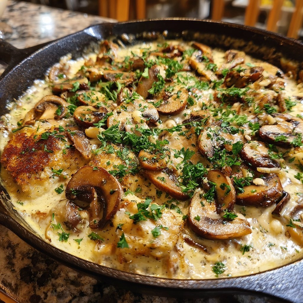Abendessen mit cremiger Pilzpfanne