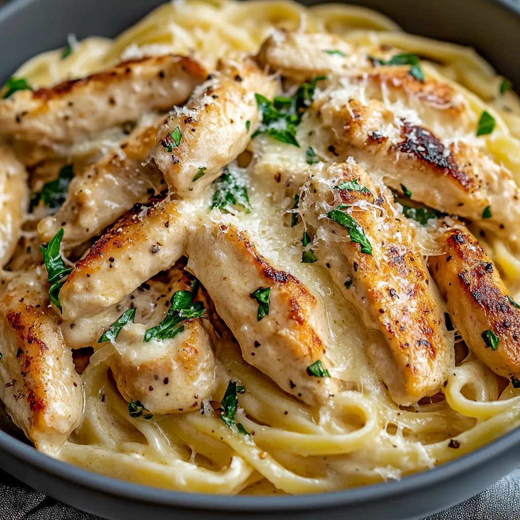 Einfache Knoblauch-Parmesan-Hühnchen-Pasta